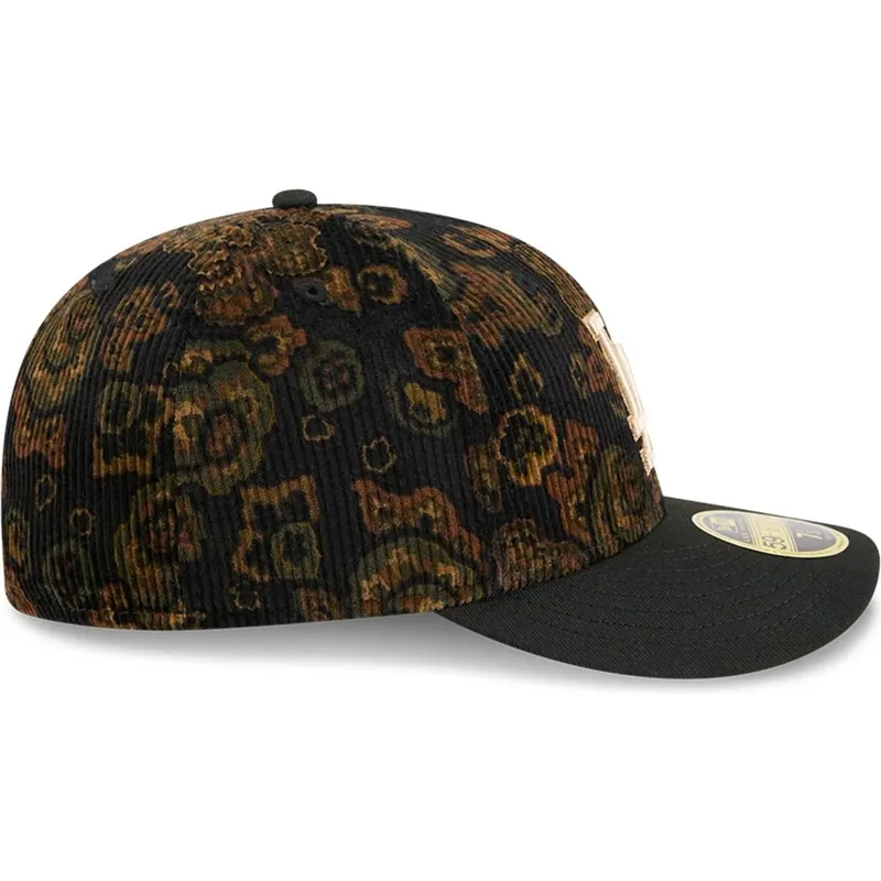 cappellino-curvo-nero-regolabile-59fifty-low-profile-floral-cord-three-looms-printed-corduroy-dei-los-angeles-dodgers-mlb-di-new
