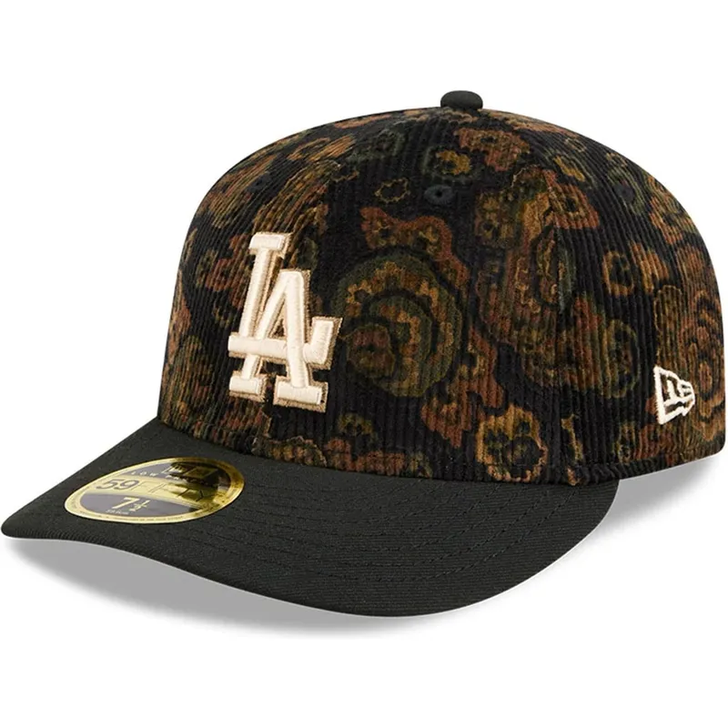 cappellino-curvo-nero-regolabile-59fifty-low-profile-floral-cord-three-looms-printed-corduroy-dei-los-angeles-dodgers-mlb-di-new