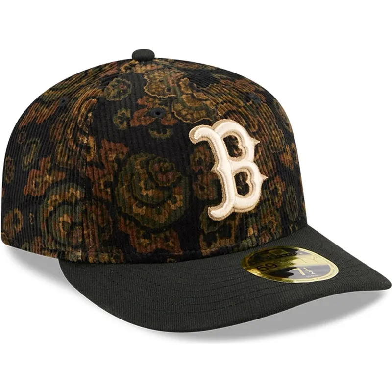 cappellino-curvo-nero-regolabile-59fifty-low-profile-floral-cord-three-looms-printed-corduroy-dei-boston-red-sox-mlb-di-new-era