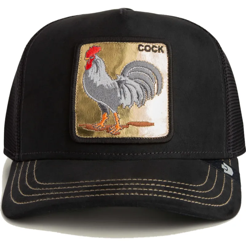 sort-trucker-kasket-med-hane-cock-golden-suede-the-farm-fra-goorin-bros