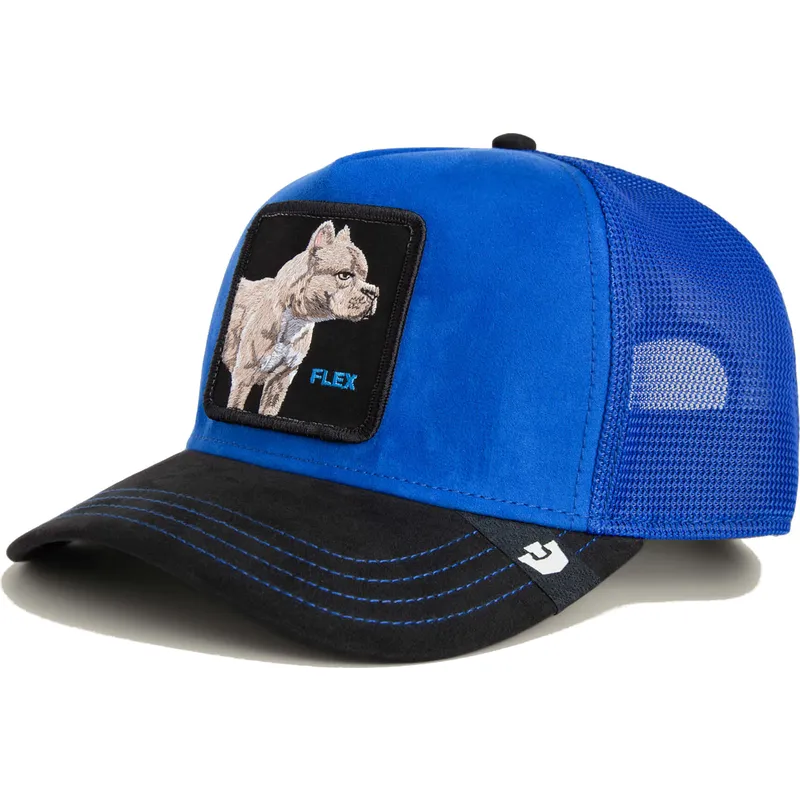 czapka-trucker-niebiesko-czarna-pies-pitbull-flex-pitbull-suede-the-farm-od-goorin-bros