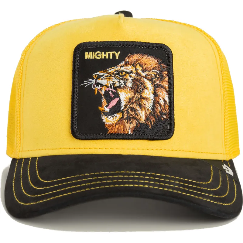 cappellino-trucker-giallo-e-nero-leone-mighty-lion-suede-the-farm-di-goorin-bros