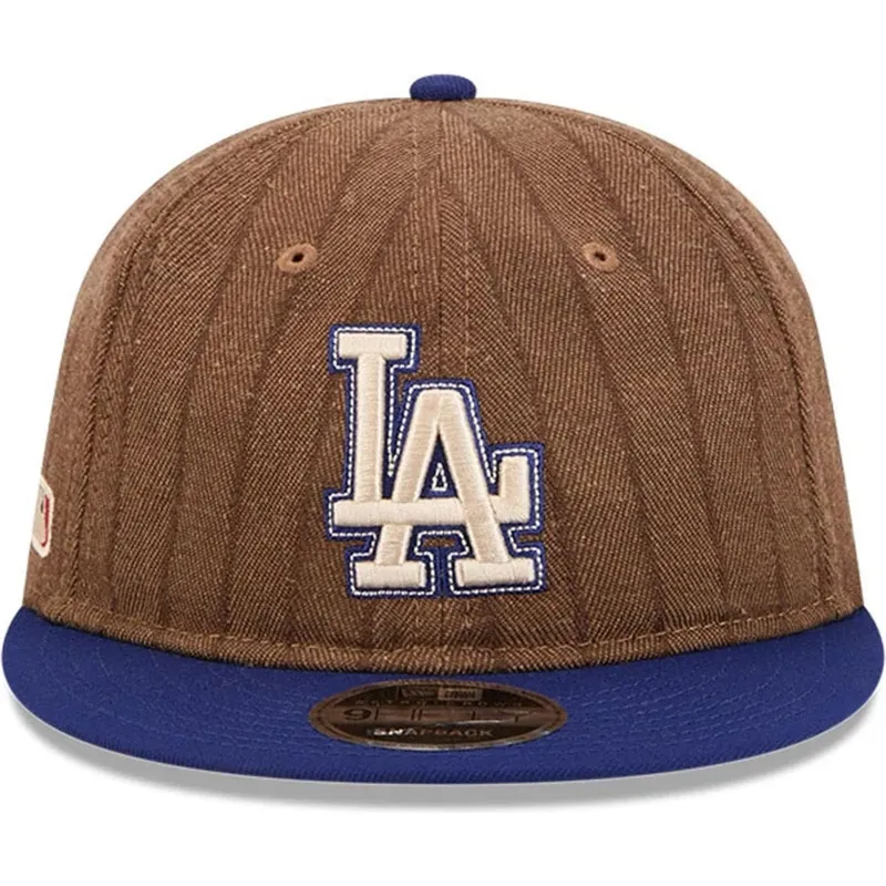 brun-og-bla-justerbar-flad-kasket-9fifty-retro-crown-wool-pinstripe-fra-los-angeles-dodgers-mlb-fra-new-era