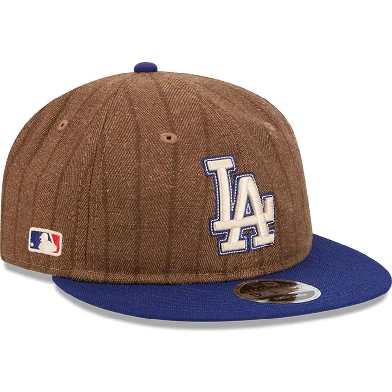 brun-och-bla-justerbar-platt-keps-9fifty-retro-crown-wool-pinstripe-fran-los-angeles-dodgers-mlb-av-new-era