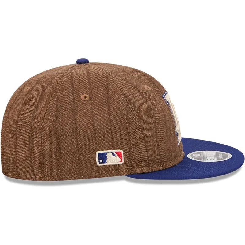 brun-og-bla-justerbar-flad-kasket-9fifty-retro-crown-wool-pinstripe-fra-los-angeles-dodgers-mlb-fra-new-era
