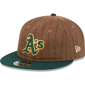 Cappello piatto marrone e verde regolabile 9FIFTY Retro Crown Wool Pinstripe degli Oakland Athletics MLB di New Era