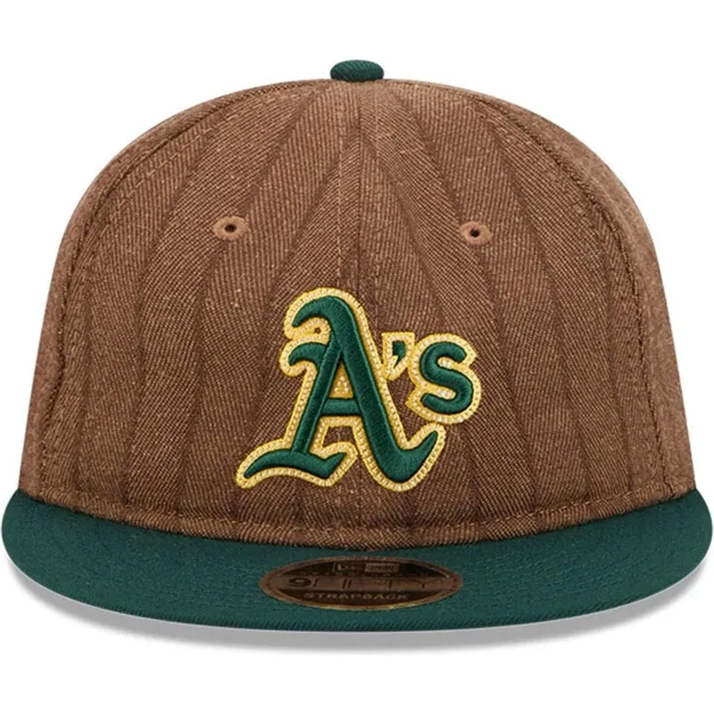 brun-och-gron-justerbar-platt-keps-9fifty-retro-crown-wool-pinstripe-fran-oakland-athletics-mlb-av-new-era