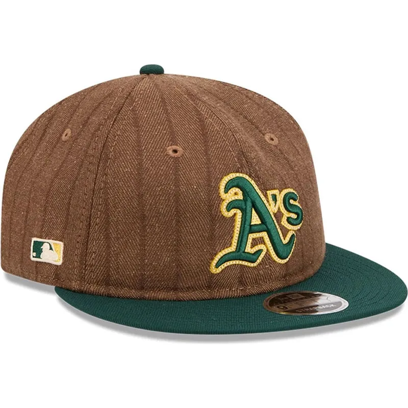 brun-og-gron-justerbar-flad-kasket-9fifty-retro-crown-wool-pinstripe-fra-oakland-athletics-mlb-fra-new-era