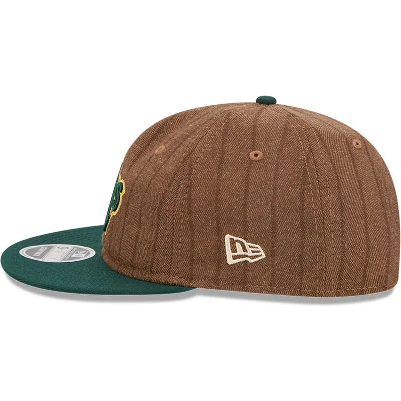 cappello-piatto-marrone-e-verde-regolabile-9fifty-retro-crown-wool-pinstripe-di-oakland-athletics-mlb-di-new-era