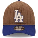 braune-und-blaue-verstellbare-curved-cap-9twenty-a-frame-wool-pinstripe-der-los-angeles-dodgers-mlb-von-new-era