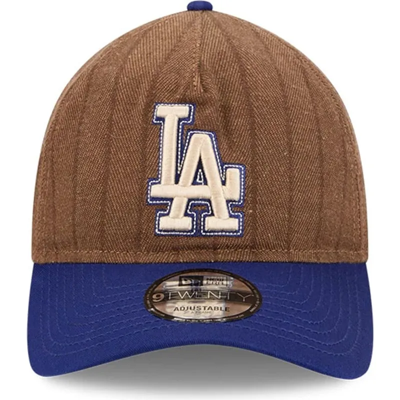 brun-og-bla-justerbar-kurvet-kasket-9twenty-a-frame-wool-pinstripe-fra-los-angeles-dodgers-mlb-fra-new-era