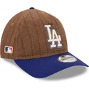 brun-og-bla-justerbar-kurvet-kasket-9twenty-a-frame-wool-pinstripe-fra-los-angeles-dodgers-mlb-fra-new-era
