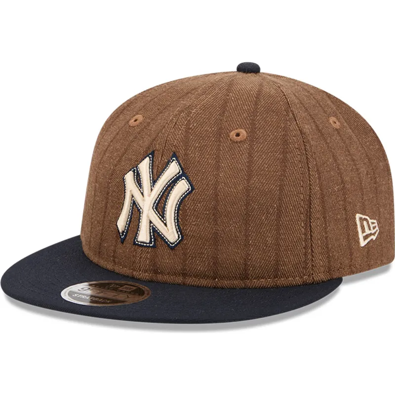brun-och-marinbla-justerbar-platt-keps-9fifty-retro-crown-wool-pinstripe-fran-new-york-yankees-mlb-av-new-era