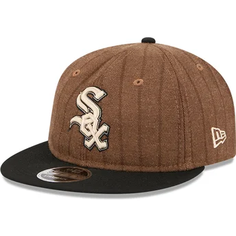 Chicago White Sox MLB New Era 9FIFTY Retro Crown Wool Pinstripe justerbar brun og sort flad kasket