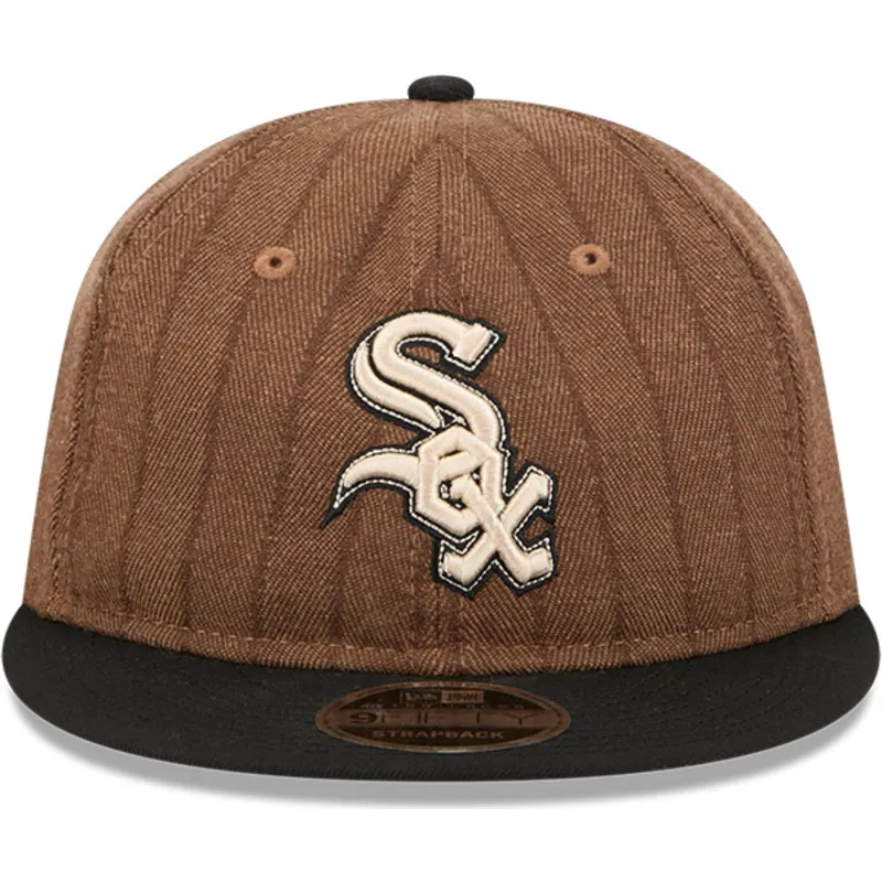 petten-plat-bruin-verstelbare-band-9fifty-retro-crown-wool-pinstripe-van-chicago-white-sox-mlb-van-new-era