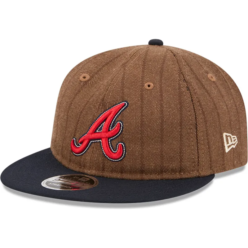 cappello-piatto-marrone-e-blu-navy-regolabile-9fifty-retro-crown-wool-pinstripe-di-atlanta-braves-mlb-di-new-era