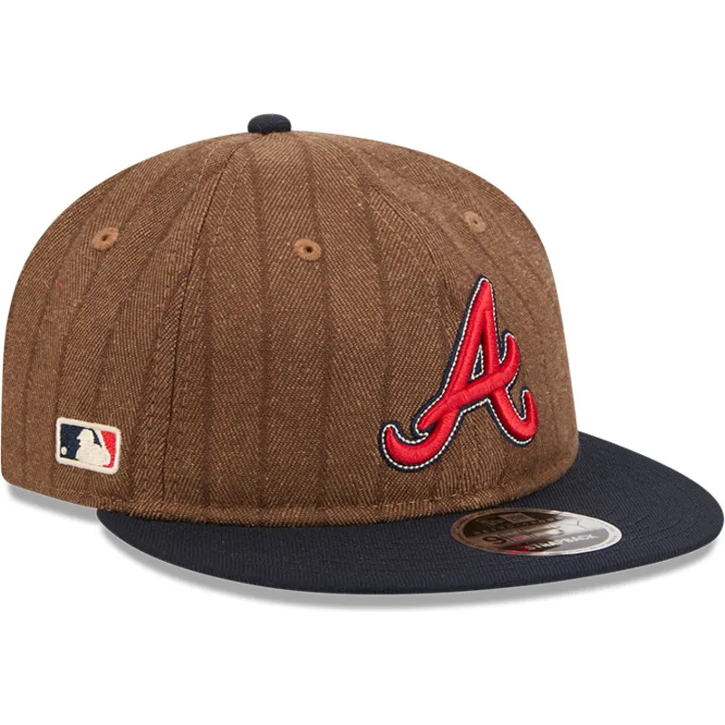 atlanta-braves-mlb-new-era-9fifty-retro-crown-uld-pinstripe-justerbar-brun-og-marinebla-flad-kasket