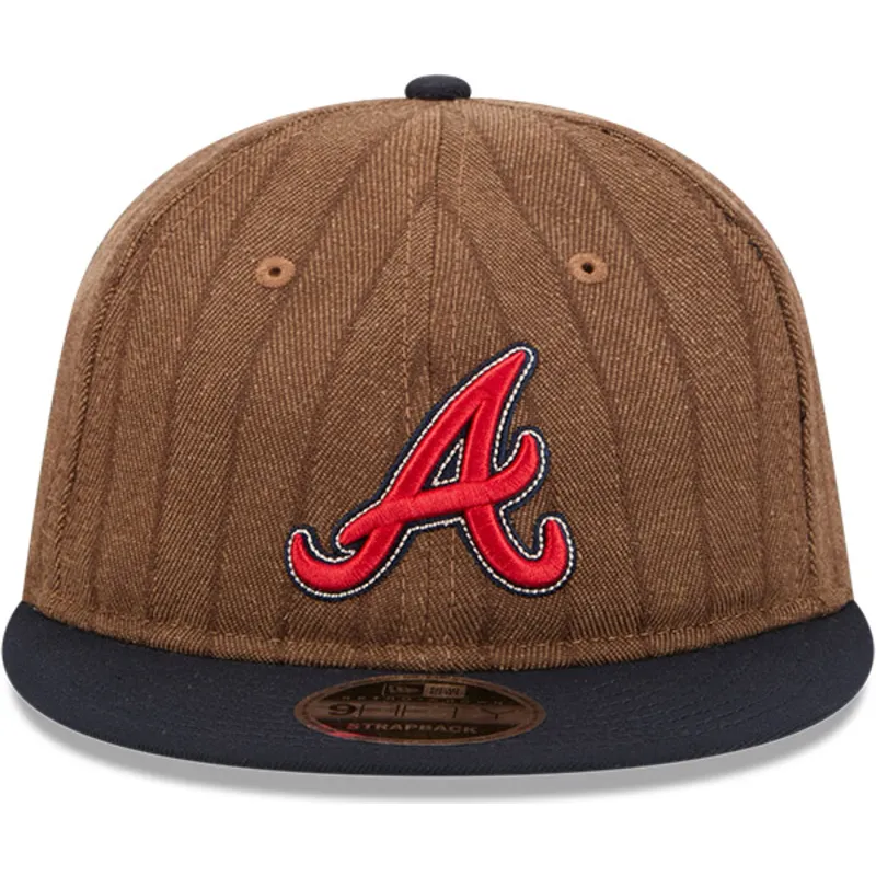 brazowa-i-granatowa-regulowana-czapka-z-daszkiem-9fifty-retro-crown-wool-pinstripe-atlanta-braves-mlb-new-era