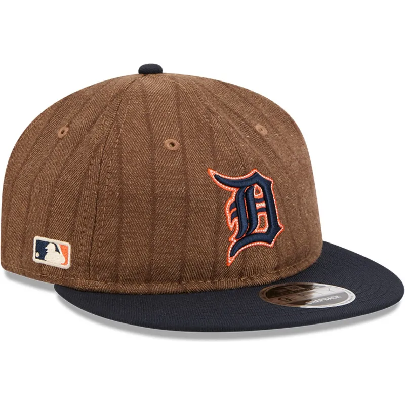 brun-og-marinebla-justerbar-flad-kasket-9fifty-retro-crown-wool-pinstripe-fra-detroit-tigers-mlb-fra-new-era