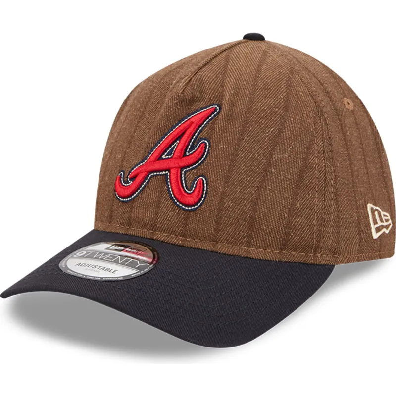 brun-og-marinebla-justerbar-kurvet-kasket-9twenty-a-frame-wool-pinstripe-fra-atlanta-braves-mlb-fra-new-era