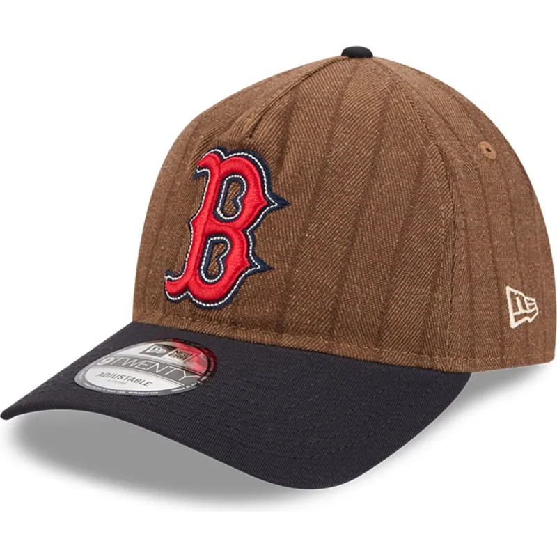 cappellino-curvo-marrone-e-blu-marino-regolabile-9twenty-a-frame-wool-pinstripe-di-boston-red-sox-mlb-di-new-era