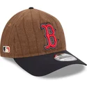 petten-gebogen-bruin-verstelbaar-9twenty-a-frame-wool-pinstripe-van-boston-red-sox-mlb-van-new-era