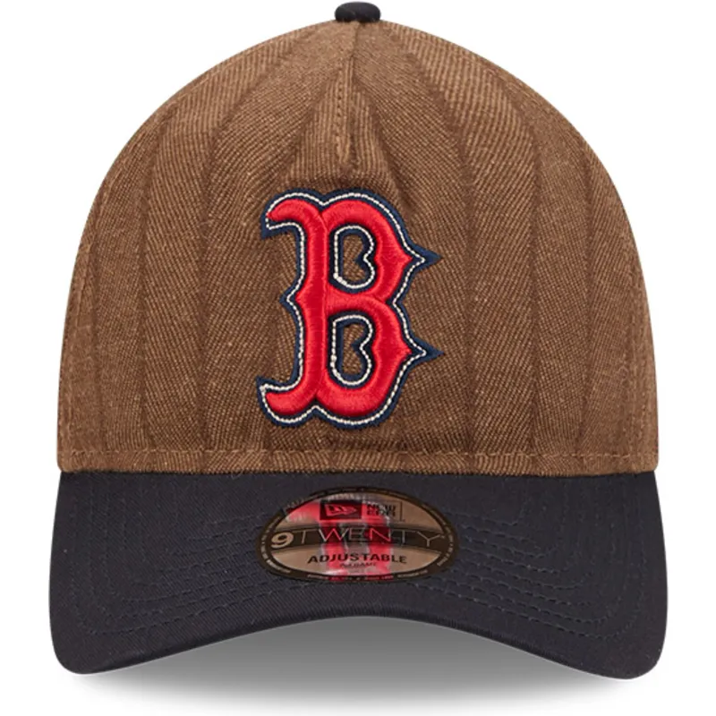 brun-och-marinbla-bojd-justerbar-keps-9twenty-a-frame-wool-pinstripe-fran-boston-red-sox-mlb-av-new-era