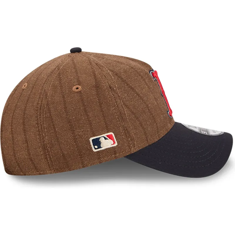 cappellino-curvo-marrone-e-blu-marino-regolabile-9twenty-a-frame-wool-pinstripe-di-boston-red-sox-mlb-di-new-era