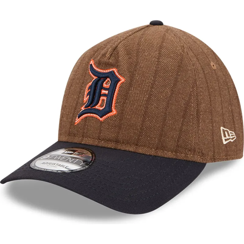 cappellino-curvo-marrone-e-blu-marino-regolabile-9twenty-a-frame-wool-pinstripe-di-detroit-tigers-mlb-di-new-era