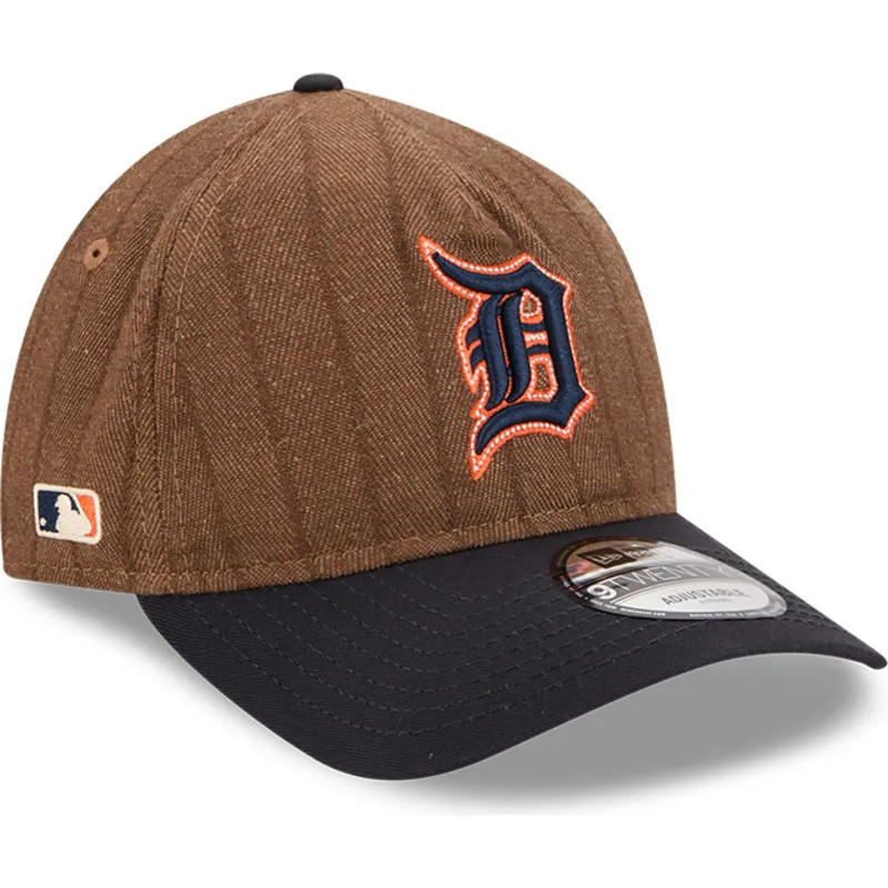 petten-gebogen-bruin-verstelbaar-9twenty-a-frame-wool-pinstripe-van-detroit-tigers-mlb-van-new-era