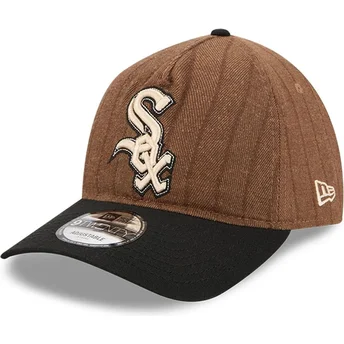 Petten gebogen bruin verstelbaar 9TWENTY A Frame Wool Pinstripe van Chicago White Sox MLB van New Era