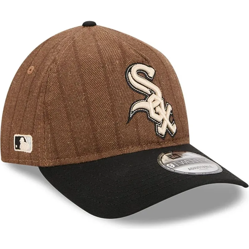 brun-og-sort-justerbar-kurvet-kasket-9twenty-a-frame-wool-pinstripe-fra-chicago-white-sox-mlb-fra-new-era