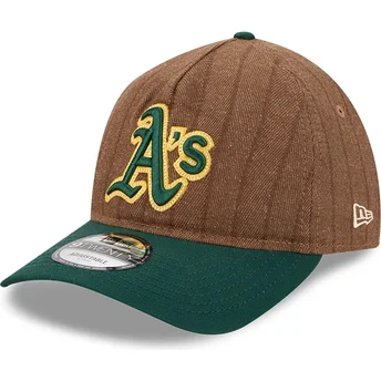 Petten gebogen bruin verstelbare band 9TWENTY A Frame Wool Pinstripe van Oakland Athletics MLB van New Era