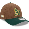 petten-gebogen-bruin-verstelbare-band-9twenty-a-frame-wool-pinstripe-van-oakland-athletics-mlb-van-new-era