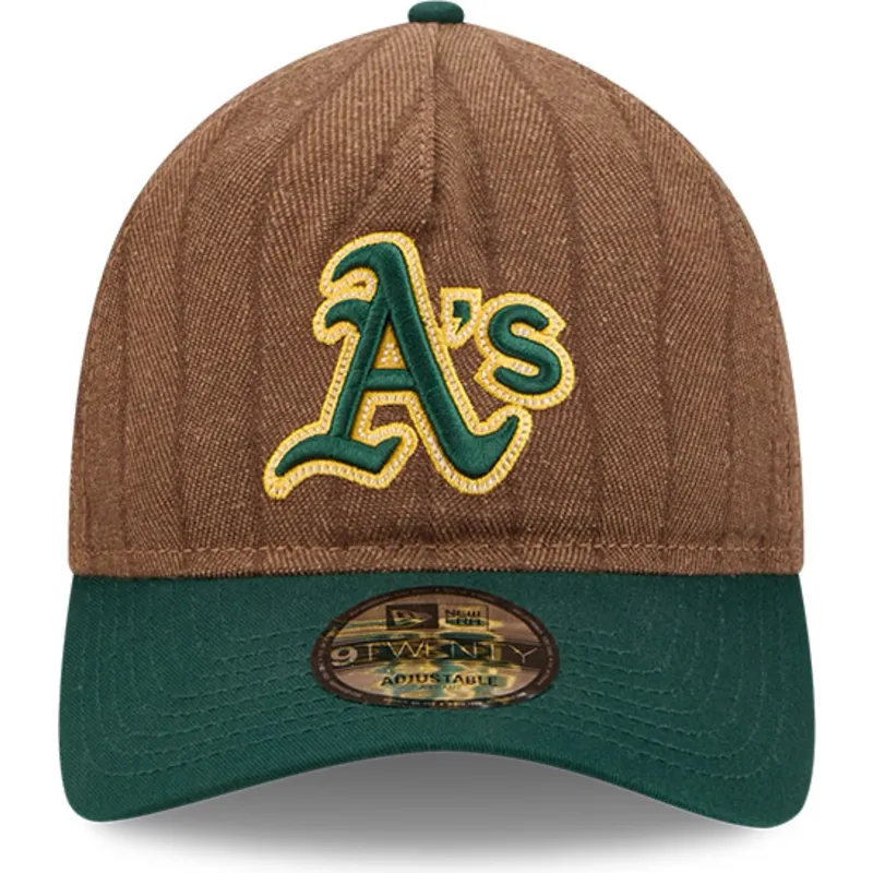 brazowo-zielona-regulowana-czapka-z-daszkiem-9twenty-a-frame-wool-pinstripe-oakland-athletics-mlb-new-era