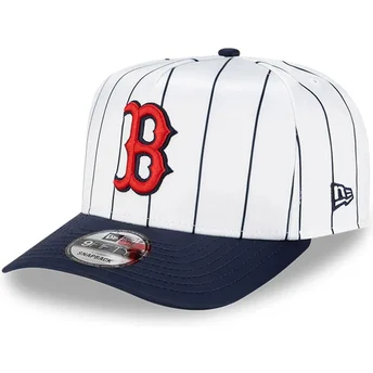 Cappellino visiera curva bianco e blu marino snapback 9FIFTY A Frame Satin Pinstripe di Boston Red Sox MLB di New Era