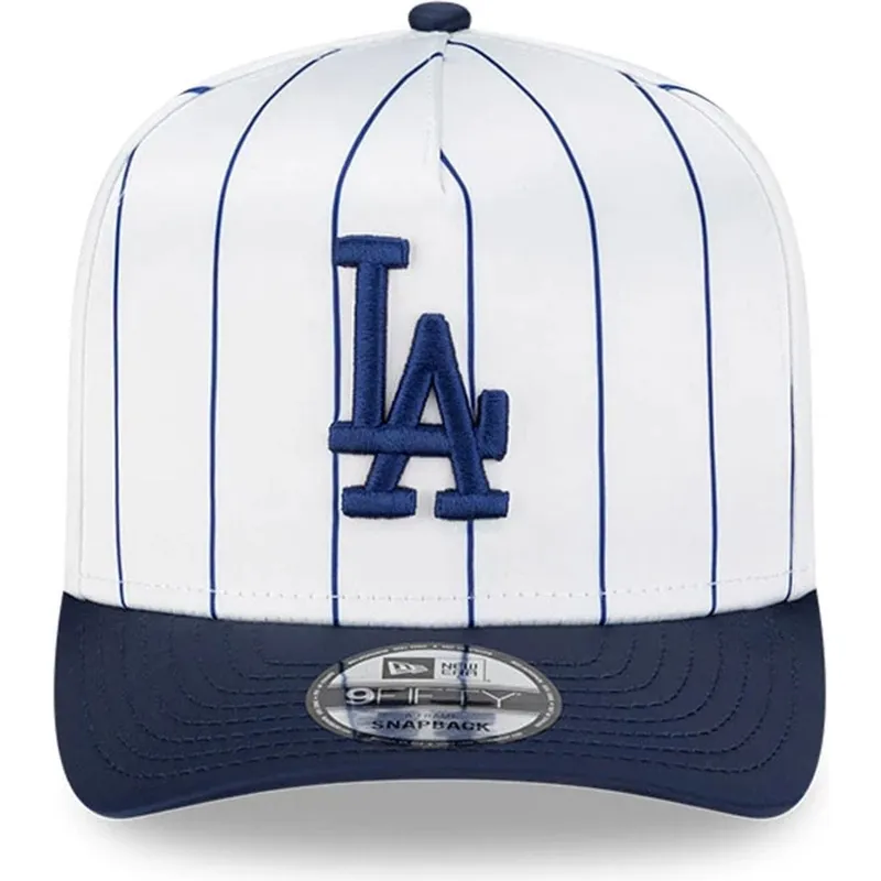 cappellino-visiera-curva-bianco-e-blu-snapback-9fifty-a-frame-satin-pinstripe-di-los-angeles-dodgers-mlb-di-new-era