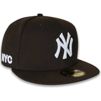 Petten plat bruin fitted 59FIFTY NYC Side van New York Yankees MLB van New Era