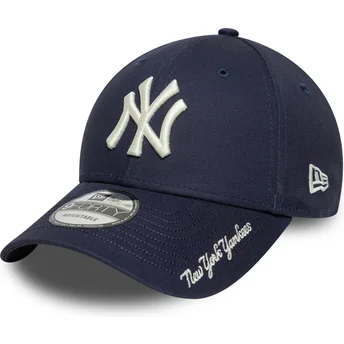 New Era Curved Brim 9FORTY Visor Script New York Yankees MLB Navy Blue Adjustable Cap
