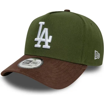 New Era Curved Brim 9FORTY E Frame Suede Visor Los Angeles Dodgers MLB Green and Brown Snapback Cap