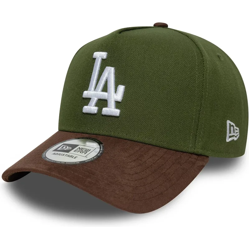 gron-og-brun-buet-kasket-snapback-9forty-e-frame-suede-visor-fra-los-angeles-dodgers-mlb-fra-new-era