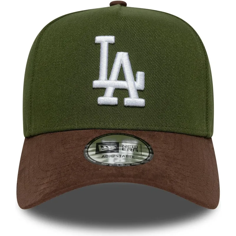 gron-och-brun-kurvad-keps-snapback-9forty-e-frame-suede-visor-los-angeles-dodgers-mlb-fran-new-era