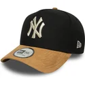 new-era-curved-brim-9forty-e-frame-suede-visor-new-york-yankees-mlb-black-and-brown-snapback-cap