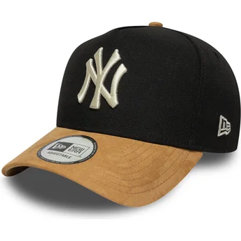 Cappellino curvo nero e marrone snapback 9FORTY E Frame Visiera in Suede dei New York Yankees MLB di New Era