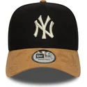 new-era-curved-brim-9forty-e-frame-suede-visor-new-york-yankees-mlb-black-and-brown-snapback-cap