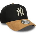 new-era-curved-brim-9forty-e-frame-suede-visor-new-york-yankees-mlb-black-and-brown-snapback-cap