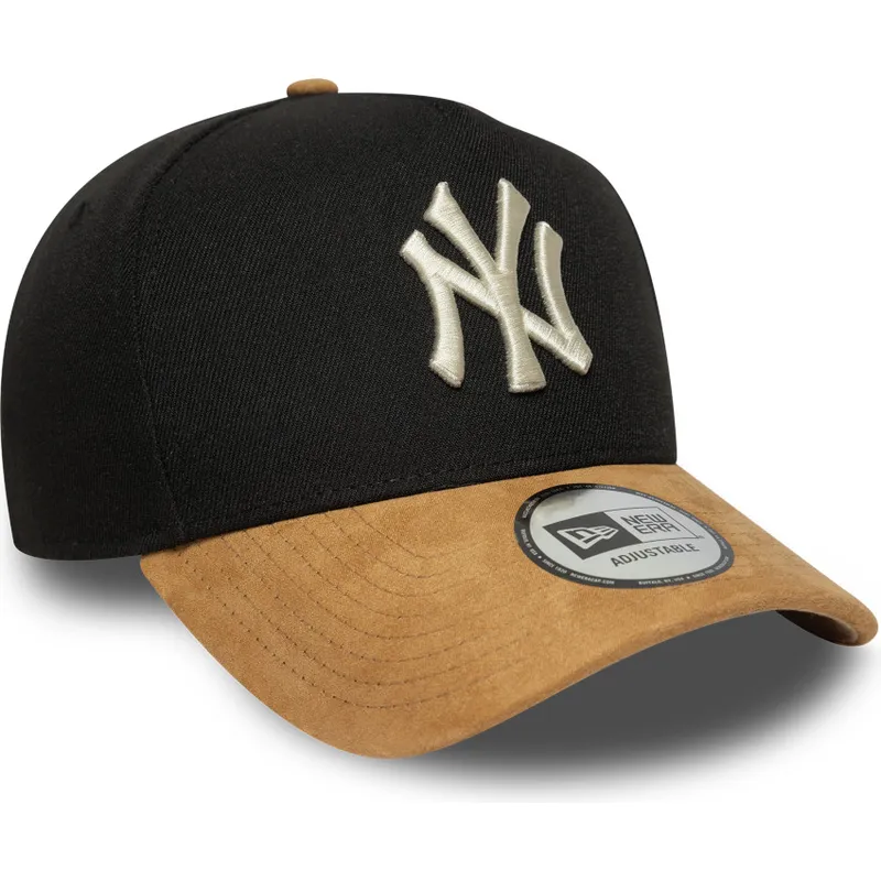 cappellino-curvo-nero-e-marrone-snapback-9forty-e-frame-suede-visor-di-new-york-yankees-mlb-di-new-era