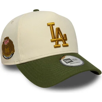 New Era Curved Brim 9FORTY E Frame World Series Patch Los Angeles Dodgers MLB Beige and Green Snapback Cap