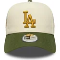 new-era-curved-brim-9forty-e-frame-world-series-patch-los-angeles-dodgers-mlb-beige-and-green-snapback-cap