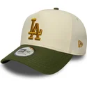 new-era-curved-brim-9forty-e-frame-world-series-patch-los-angeles-dodgers-mlb-beige-and-green-snapback-cap